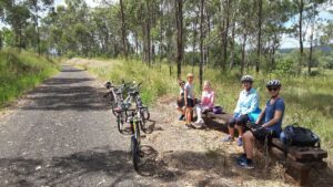 Trying out the trail furniture near Tingoora [R Jackson, 2018]